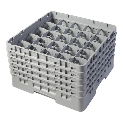 Giá đựng ly 25 ngăn màu xám nhạt Cambro Camrack 25S958151 cỡ đầy đủ cao 25,7 cm kèm 5 ngăn nối
