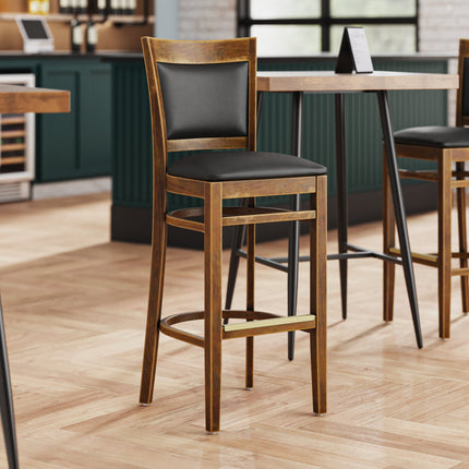 Ghế quầy bar gỗ hoàn thiện vintage Lancaster Table & Seating Sofia mặt vinyl đen