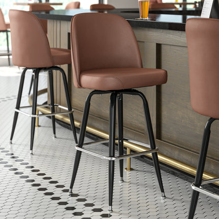 Ghế bar xoay màu đen Lancaster Table & Seating mặt ngồi bọc nhựa vinyl nâu đậm