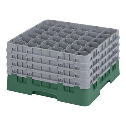 Giá đựng ly 36 ngăn màu xanh lá đậm Cambro Camrack 36S900119 cỡ đầy đủ cao 23,8 cm kèm 4 ngăn nối
