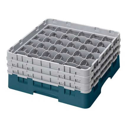 Giá đựng ly 36 ngăn màu xanh mòng két Cambro Camrack 36S534414 cỡ đầy đủ cao 15,6 cm kèm 2 ngăn nối