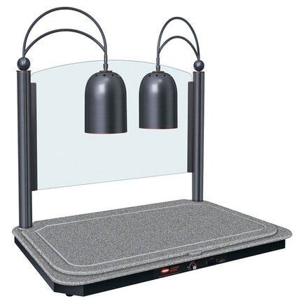 Trạm cắt thịt trang trí đèn đôi Hatco DCSB400-3624-2 đế sưởi đá granite xám viền đồng cổ - 120V, 1300W