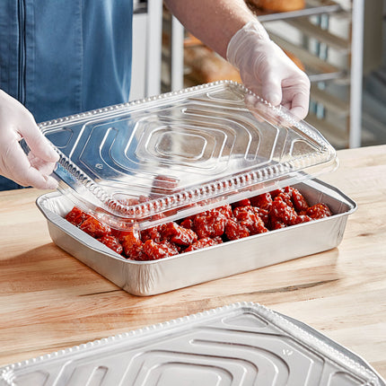 Khay foil nhôm mang đi cỡ đại Durable Packaging 9664-SL-25 3,2 lít kèm nắp vòm màu bạc - Thùng 25 bộ