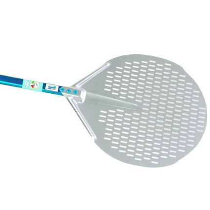 Xẻng xúc pizza nhôm anod tròn đục lỗ GI Metal Azzurra 33 cm tay cầm 60 cm A-32F/60