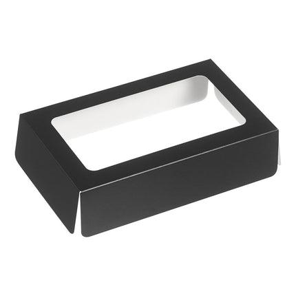 Hộp bánh Solia cỡ 1/4 26 cm x 15,7 cm x 6,5 cm đen Paperboard nắp khay gastro có cửa sổ - Thùng 250 cái