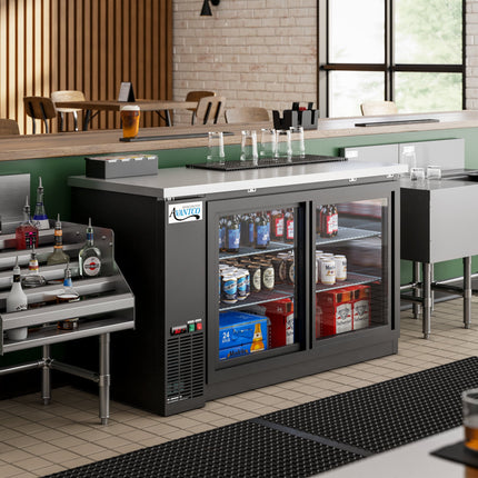 Tủ mát quầy bar hẹp Avantco UBB-60S-HC màu đen 152 cm cửa kính trượt đèn LED