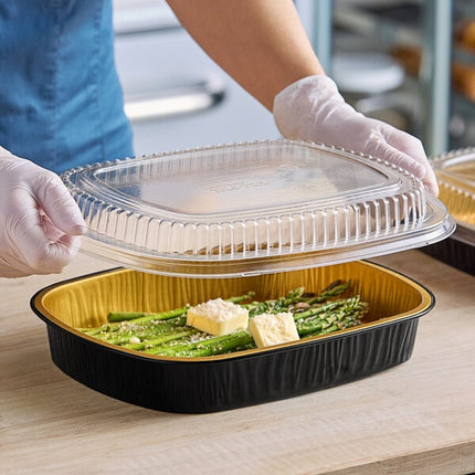 Khay entrée / mang đi thành trơn đen viền vàng Durable Packaging 9553-PT-50 kèm nắp vòm 1,9 lít - Thùng 50 cái