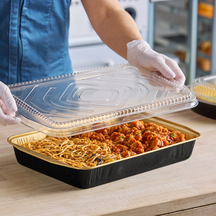Khay giấy nhôm mang đi siêu bền Durable Packaging 9664-PT-25 đen-vàng, có nắp vòm, 3,2 lít - Thùng 25 cái