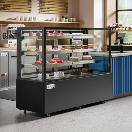 Tủ trưng bày bánh lạnh Avantco BCF-72-HC kính vuông màu đen 180 cm