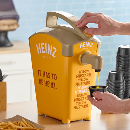 Bình phân phối dạng bơm Heinz Keystone nhựa vàng đặt bàn 5,7 lít kèm 2 túi mù tạt vàng Heinz