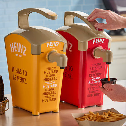 Bình phân phối Heinz Keystone nhựa đỏ và vàng đặt bàn 5,7 lít kèm túi tương cà và mù tạt Heinz