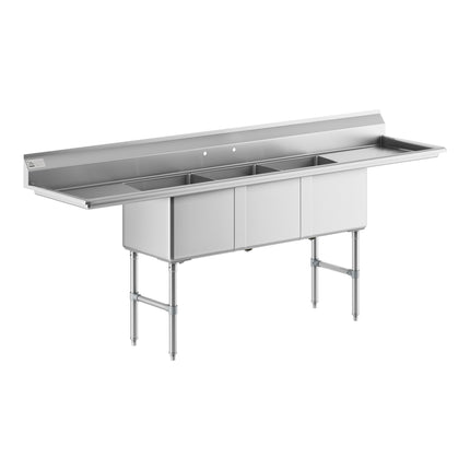 Bồn rửa công nghiệp 3 ngăn Advance Tabco FC-3-2030-20RL 254 cm, hai mặt để ráo 51 cm