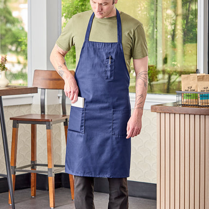 Tạp dề yếm vải twill poly-cotton có thể tùy chỉnh Uncommon Chef 3004 xanh navy, 3 túi