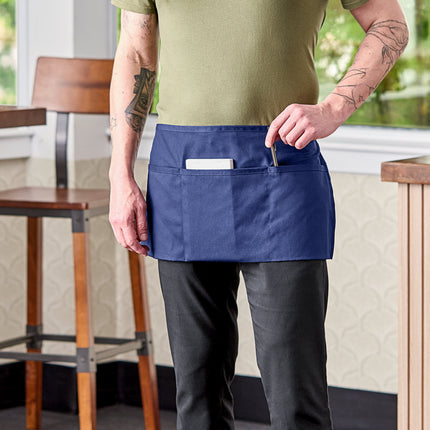 Tạp dề nửa thân vải poly-cotton có thể tùy chỉnh Uncommon Chef 3067 xanh navy, 3 túi