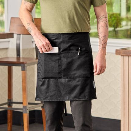 Tạp dề bistro ngắn vải poly-cotton có thể tùy chỉnh Chef Revival đen, 2 túi