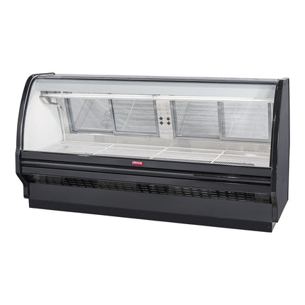 Tủ trưng bày thịt đỏ liền mạch kính cong có làm lạnh đơn nhiệm đen Howard McCray SC-CMS40E-8C-BE-LED 40 Series 253 cm -