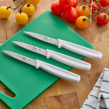 Bộ dao gọt Choice 8,3 cm gồm 1 lưỡi răng cưa và 2 lưỡi trơn cán trắng