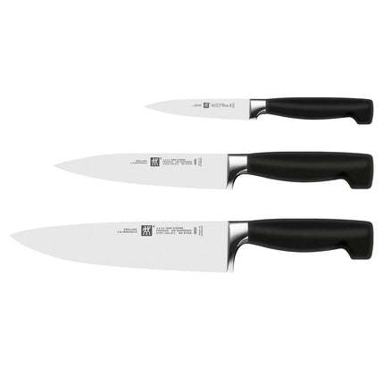 (3-piece) ZWILLING | Four Star Knife Set – 10 cm paring, 16 cm carving, 20 cm chef’s - FRIODUR ice-hardened