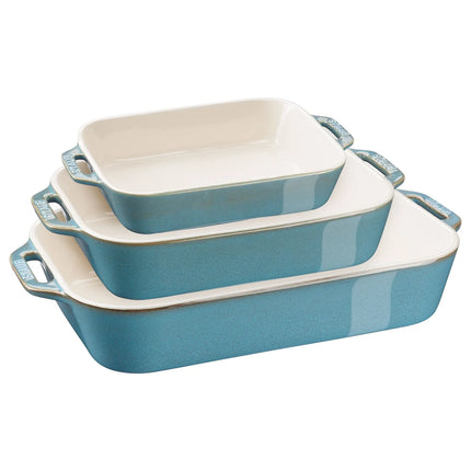 (3) STAUB| Ceramic Rectangular Baking Dish Set – Antique Turquoise - Enamelled