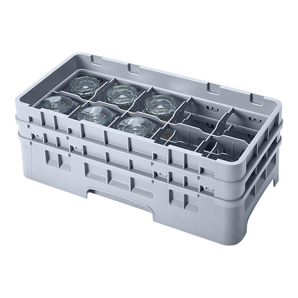 Giá đựng ly 10 ngăn màu xám nhạt Cambro Camrack 10HS434151 cỡ nửa cao 13,3 cm kèm 2 ngăn nối