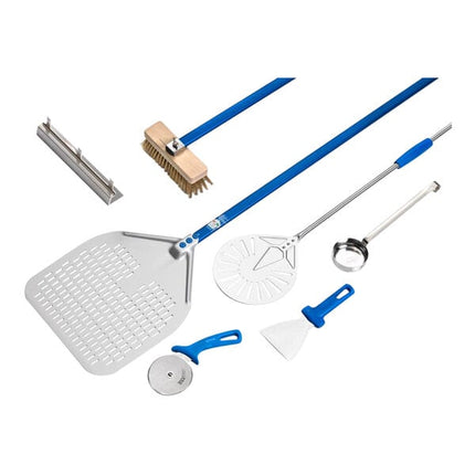 Bộ dụng cụ pizza 7 món GI Metal Azzurra Professional với xẻng đục lỗ 33 và 20 cm, PRO32F