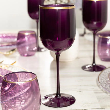 Ly nhựa dùng một lần Posh Setting 355 ml tròn nhựa tím ly rượu với viền vàng - Thùng 60 cái