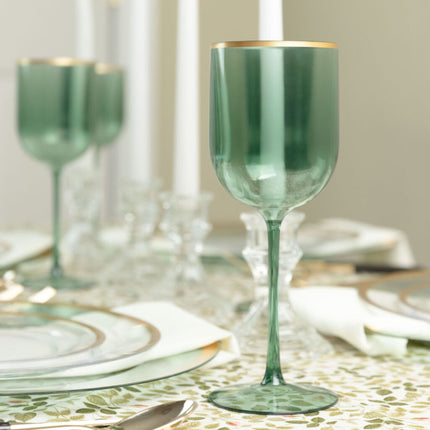 Ly rượu vang nhựa Posh Setting tròn xanh lá 355 ml viền vàng - Thùng 60 cái