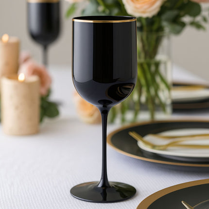 Ly rượu vang nhựa đen viền vàng Posh Setting 355 ml - Thùng 60 cái