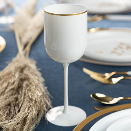 Ly rượu vang nhựa Posh Setting tròn trắng 355 ml viền vàng - Thùng 60 cái
