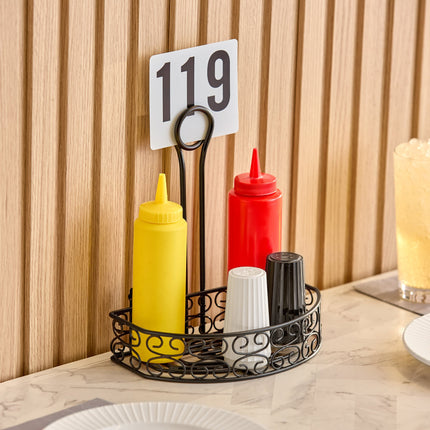 Khay đựng gia vị sắt uốn kiểu Địa Trung Hải nửa tròn màu đen Choice có giá kẹp thẻ 21,6 cm
