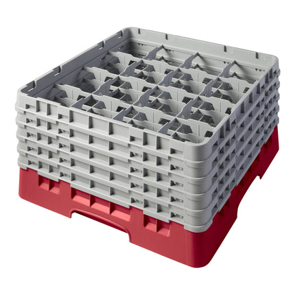 Giá đựng ly 16 ngăn màu đỏ Cambro Camrack 16S958163 cỡ đầy đủ cao 25,7 cm kèm 5 ngăn nối