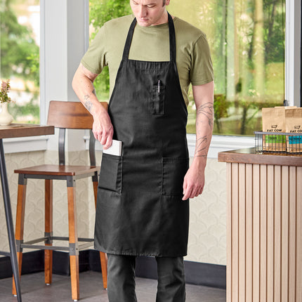 Tạp dề yếm vải twill poly-cotton có thể tùy chỉnh Uncommon Chef 3004 đen, 3 túi