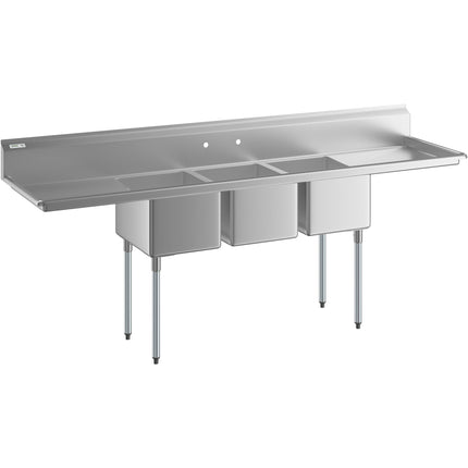 Bồn rửa công nghiệp ba ngăn Regency 254 cm chân thép mạ kẽm hai bàn ráo 61 cm
