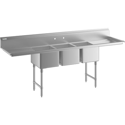 Bồn rửa 3 ngăn thương mại Regency 254 cm chân thép kèm 2 bàn thoát nước 61 cm