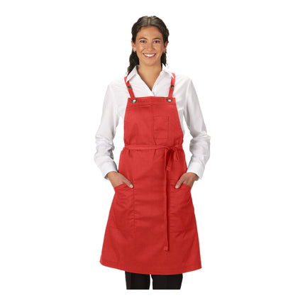 Tạp dề yếm vải twill poly/cotton dây đeo chéo lưng có thể tùy chỉnh Edwards 9043 đỏ, 3 túi