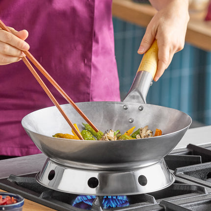 Chảo wok thép carbon tay cầm gỗ Emperor's Select 30 cm