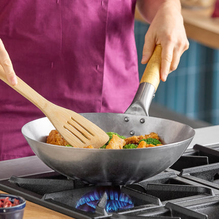 Chảo wok Quảng Đông đáy phẳng thép carbon Emperor's Select 30,5 cm tay cầm gỗ