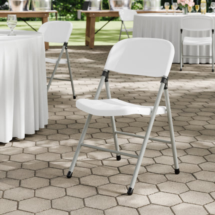 Ghế tiệc Lancaster Table & Seating trắng ôm dáng ép phun ghế gấp với xám khung và xám chân - Thùng 4 cái