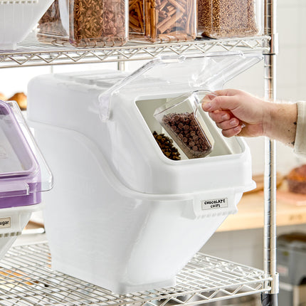 Thùng đựng nguyên liệu để kệ kẹp gài Baker's Lane 24 lít / 100 cup nắp lật kèm nhãn và muỗng