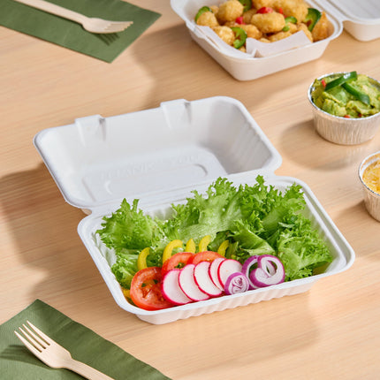 Hộp mang đi 1 ngăn sợi thực vật phân hủy sinh học EcoChoice 23 x 15 x 8 cm màu trắng - Thùng 200 cái