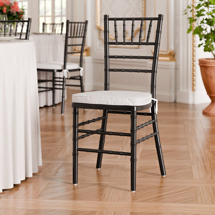 Ghế Chiavari gỗ đen Lancaster Table & Seating kèm đệm trắng