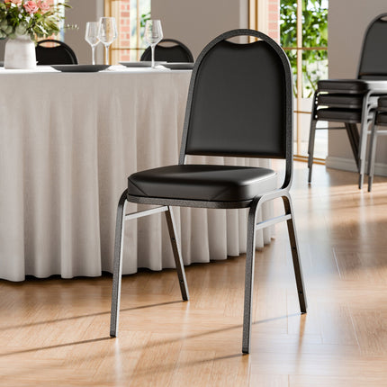 Ghế tiệc xếp chồng Lancaster Table & Seating đệm 5 cm khung bạc màu đen