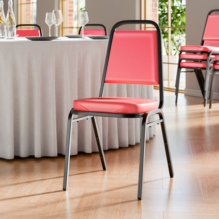 Ghế xếp chồng Lancaster Table & Seating đỏ mặt ngồi đệm 5 cm