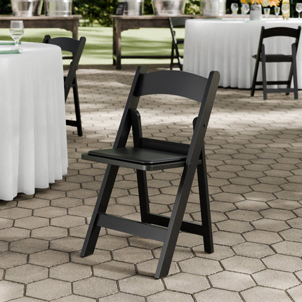 Ghế xếp Lancaster Table & Seating nhựa đen mặt ngồi bọc vinyl