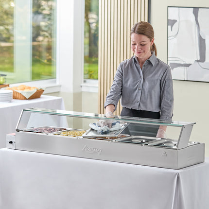 Tủ hâm thức ăn buffet cách thủy điện để bàn Avantco BMFW5 145 cm với 5 ngăn nửa cỡ - 1750W, 120V