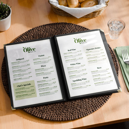 Bìa menu 8 mặt 4 túi Choice đen 21,6 x 35,6 cm