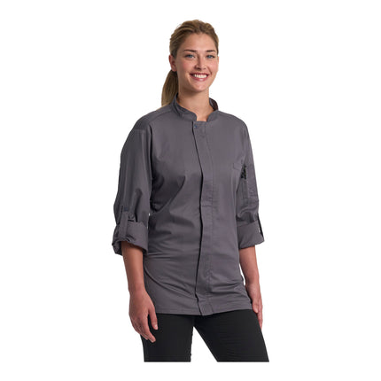 Áo đầu bếp tay dài chuyển đổi Uncommon Chef Pescara unisex xám tùy chỉnh lưng nửa lưới xám 0720 - 2X