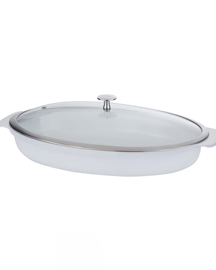Khay Nướng Oval Spring USA 8265-2/38 2.8l Có Nắp - Dùng Bếp Từ, Nhôm/Gốm, Trắng