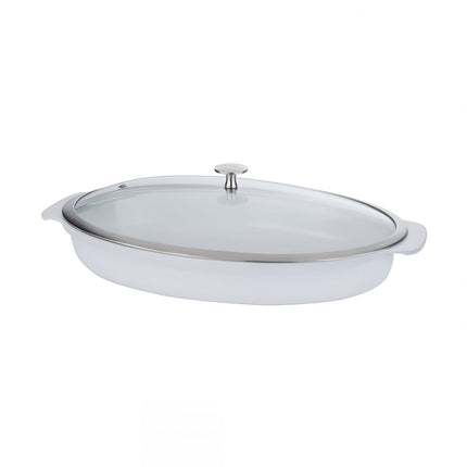 Khay Nướng Oval Spring USA 8265-2/38 2.8l Có Nắp - Dùng Bếp Từ, Nhôm/Gốm, Trắng