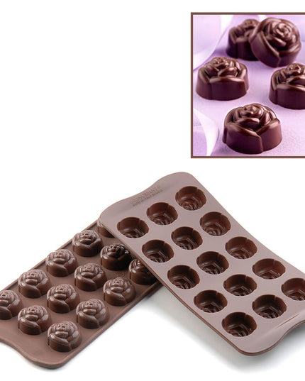 Khuôn Chocolate Hoa Hồng Silikomart SCG13N 15 Ngăn Màu Nâu